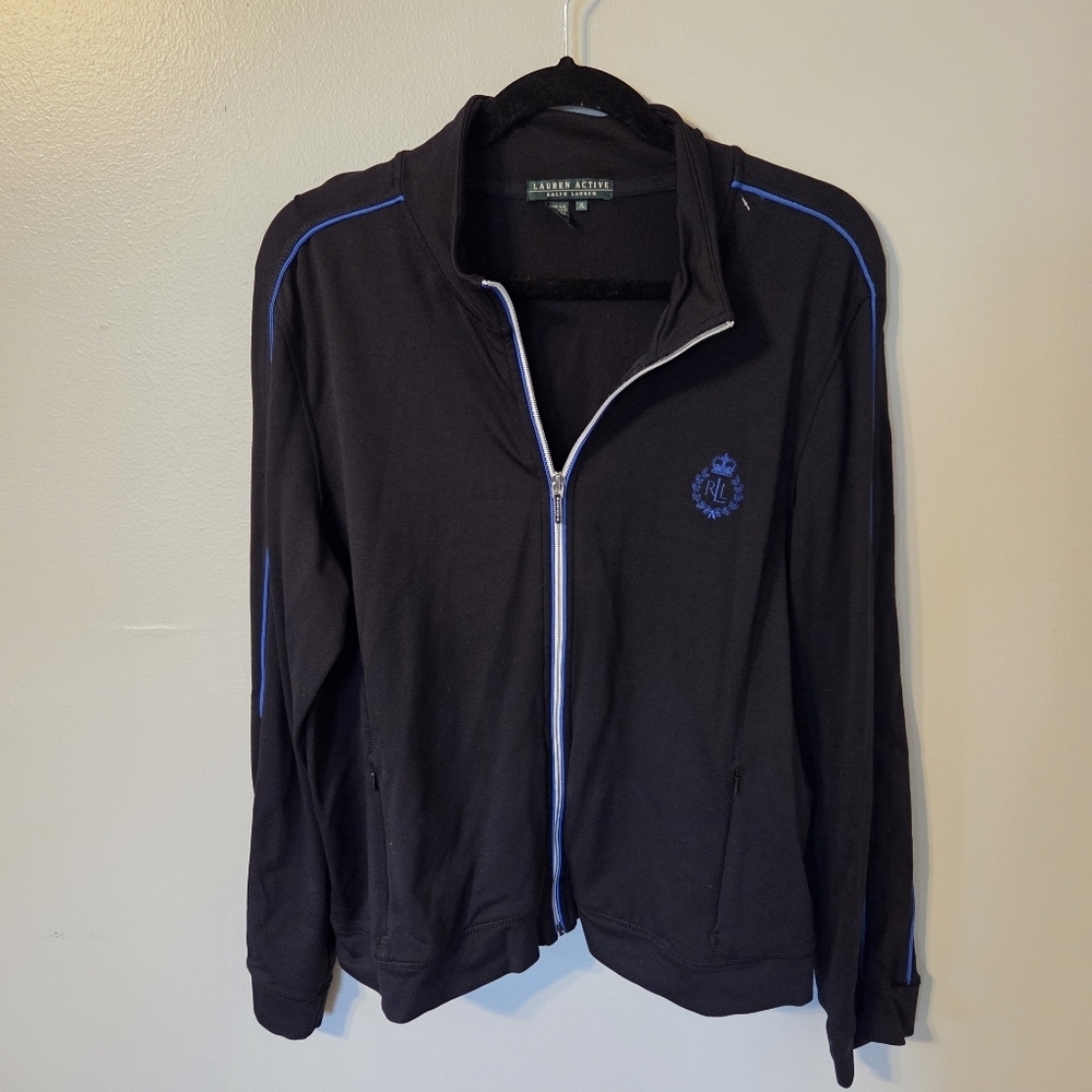 Lauren Ralph Lauren Active Black Full Zip Monogram Jacket.  Size XL